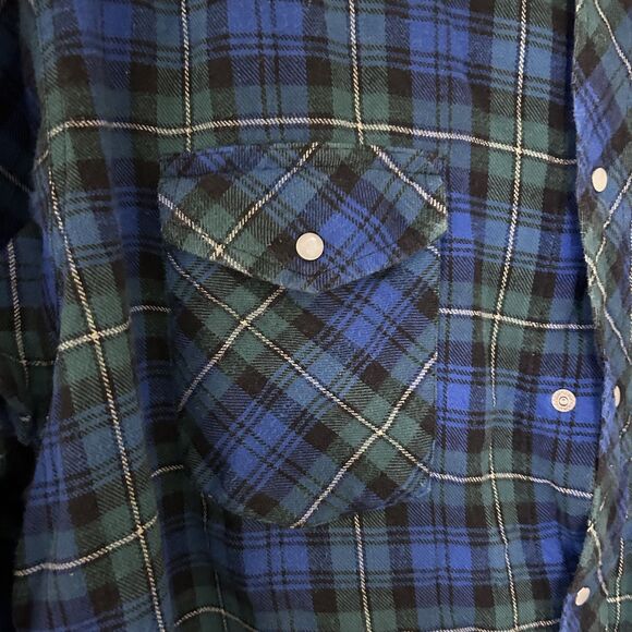 Wrangler Western Shirt XL Plaid Flannel Snap Button Raw Hem Grunge Cowboy - Picture 5 of 7
